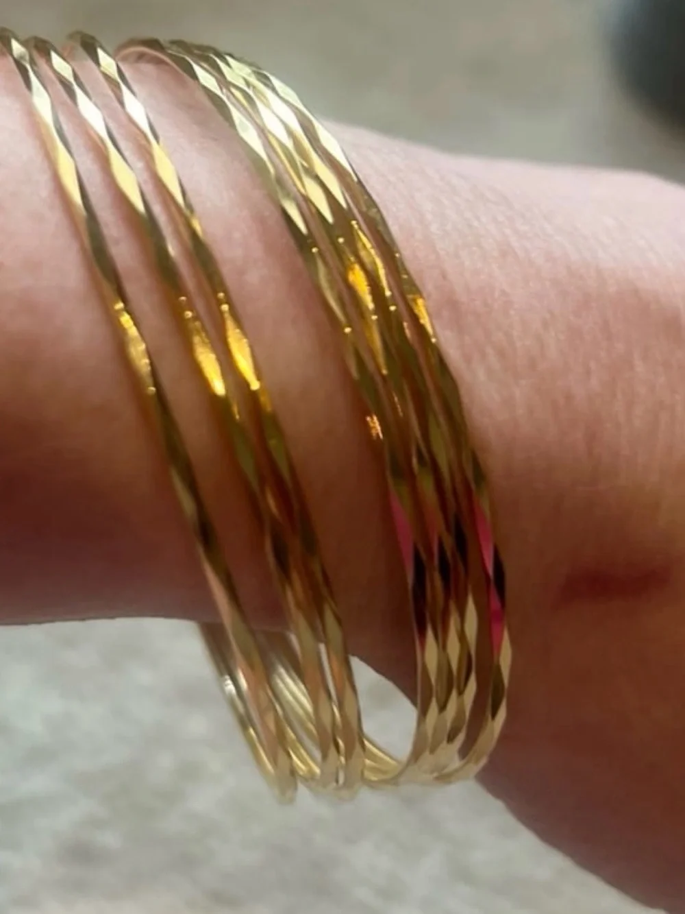 Ra 14k  Solid Yellow Gold 7 Bangle Bracelets with Heart Charm - Gold